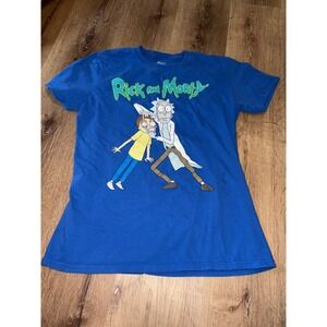 Rick and Morty Graphic T-Shirt Adult Swim Cartoon Tee‎ Blue Size M